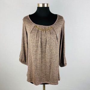 Naif Womens Small S Multicolor Rayon Blend Gold Neckline Accent 3/4 Sleeve Top